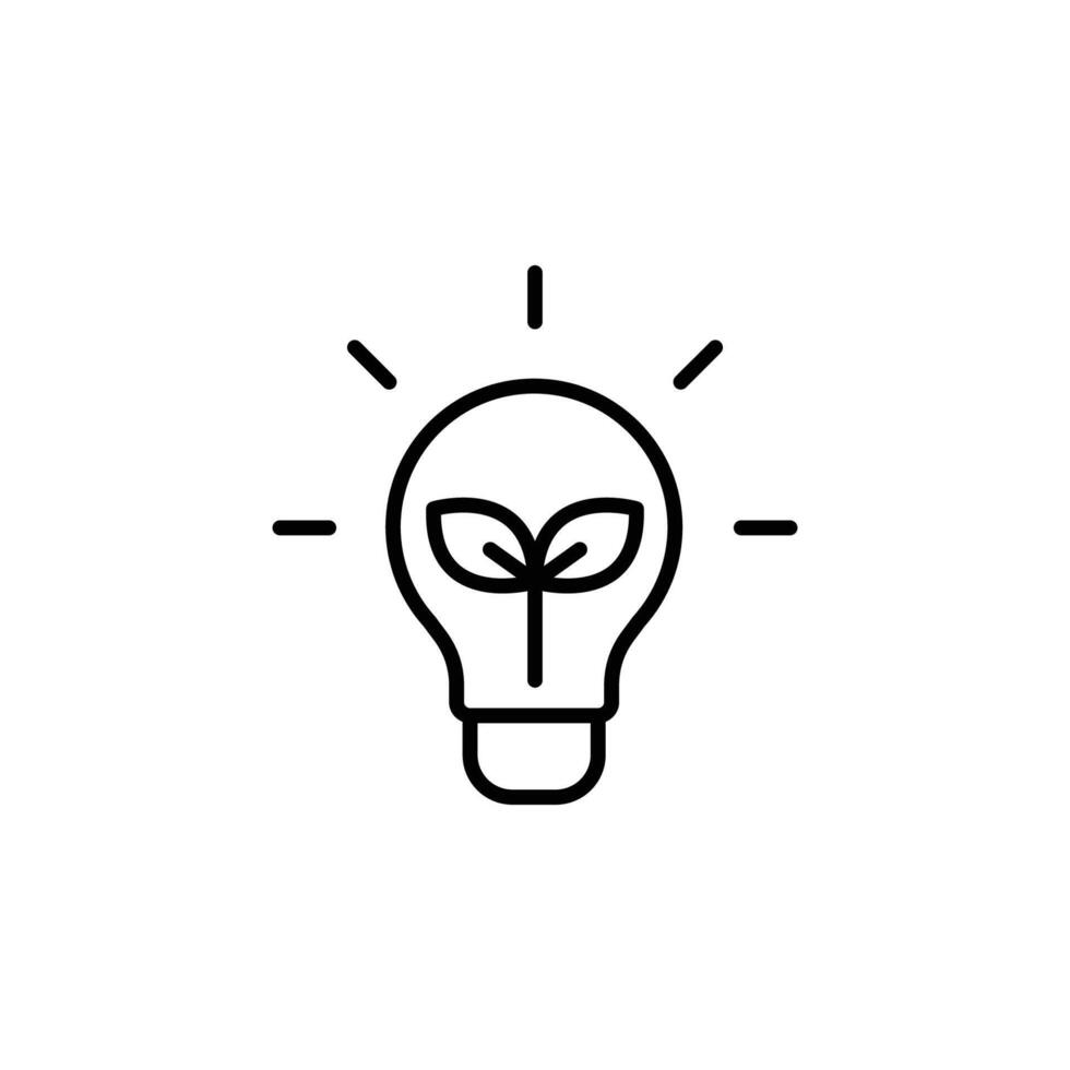 Renewable energy icon. Simple outline style. Shining electric ecology light bulb, leaf, eco, green, sustainable energy concept. Thin line symbol. isolated. vector