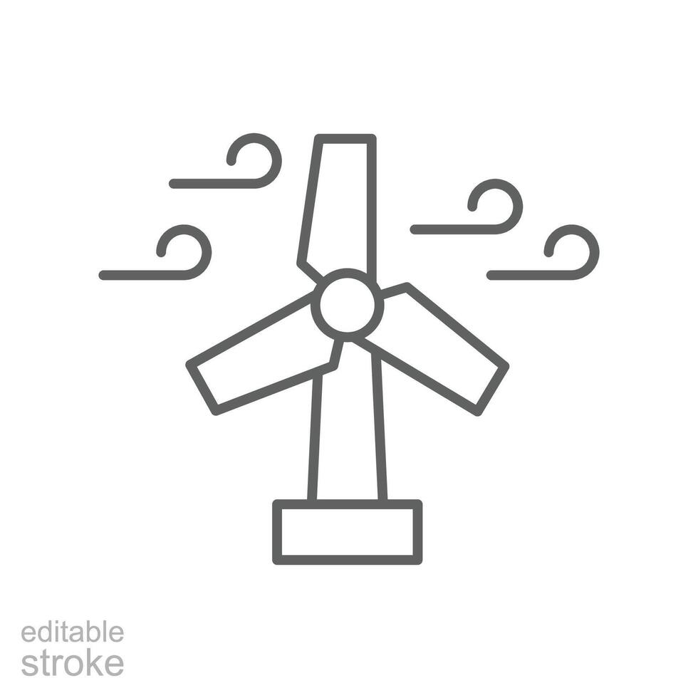 Wind turbine icon. Simple outline style. Wind power, generation, solar, plant, water, factory, electric, renewable energy concept. Thin line symbol. isolated. Editable stroke. vector