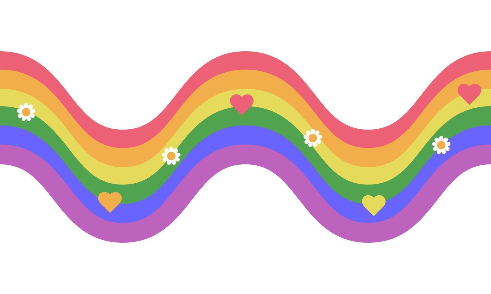 Retro Groovy rainbow Wave stripes LGBTQ design vector