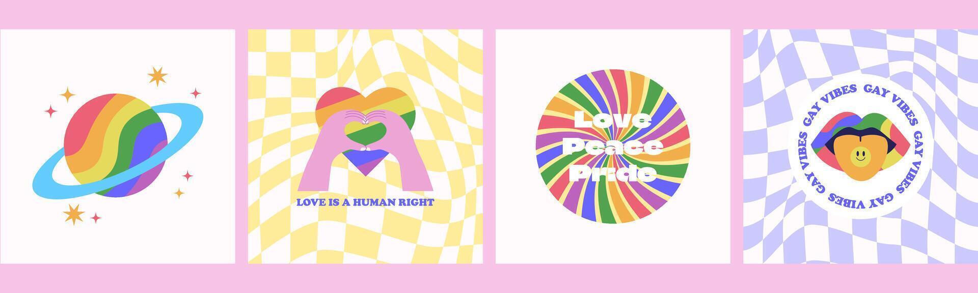 Pride month LGBTQ square cards collection vector
