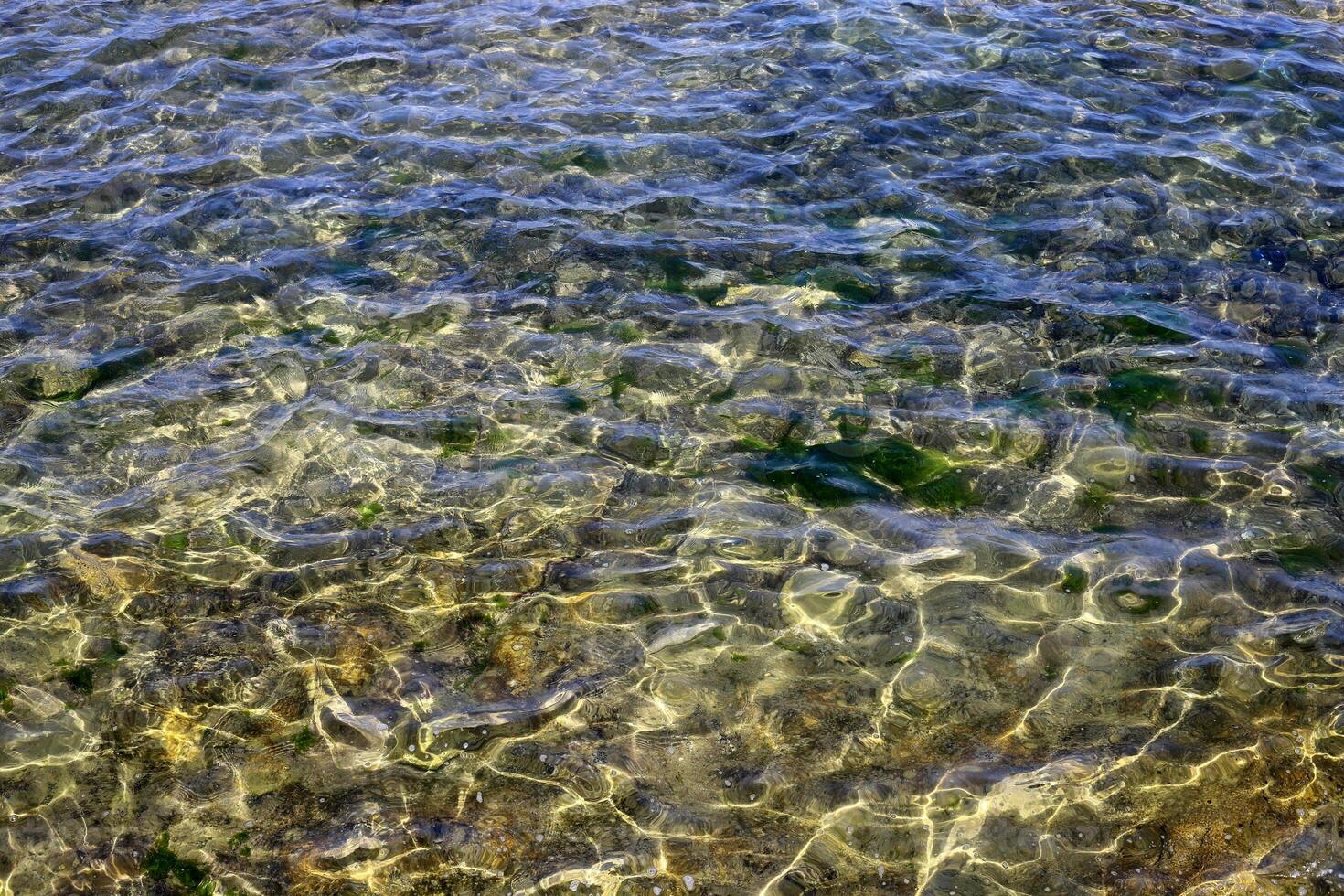 The color of water in the Mediterranean Sea in shallow water. Natural abstract background. photo