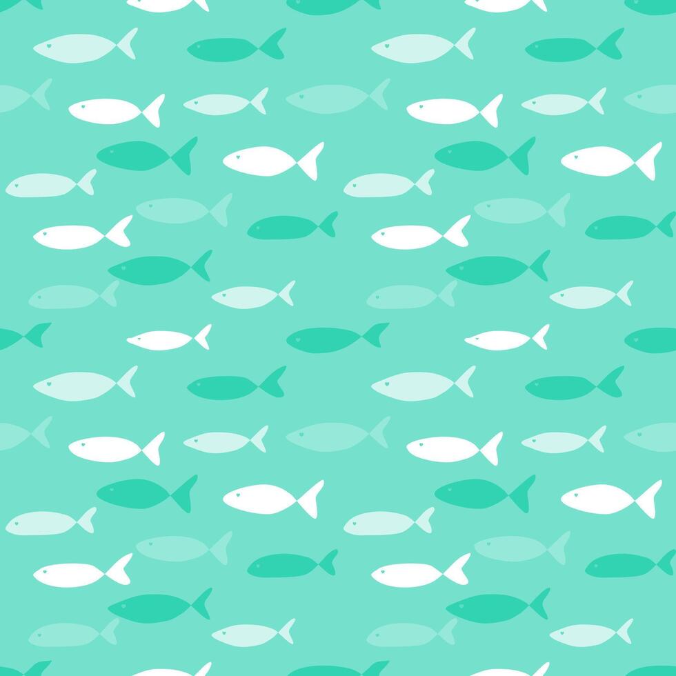 Seamless pattern with mackerel fish, mint green background. vector