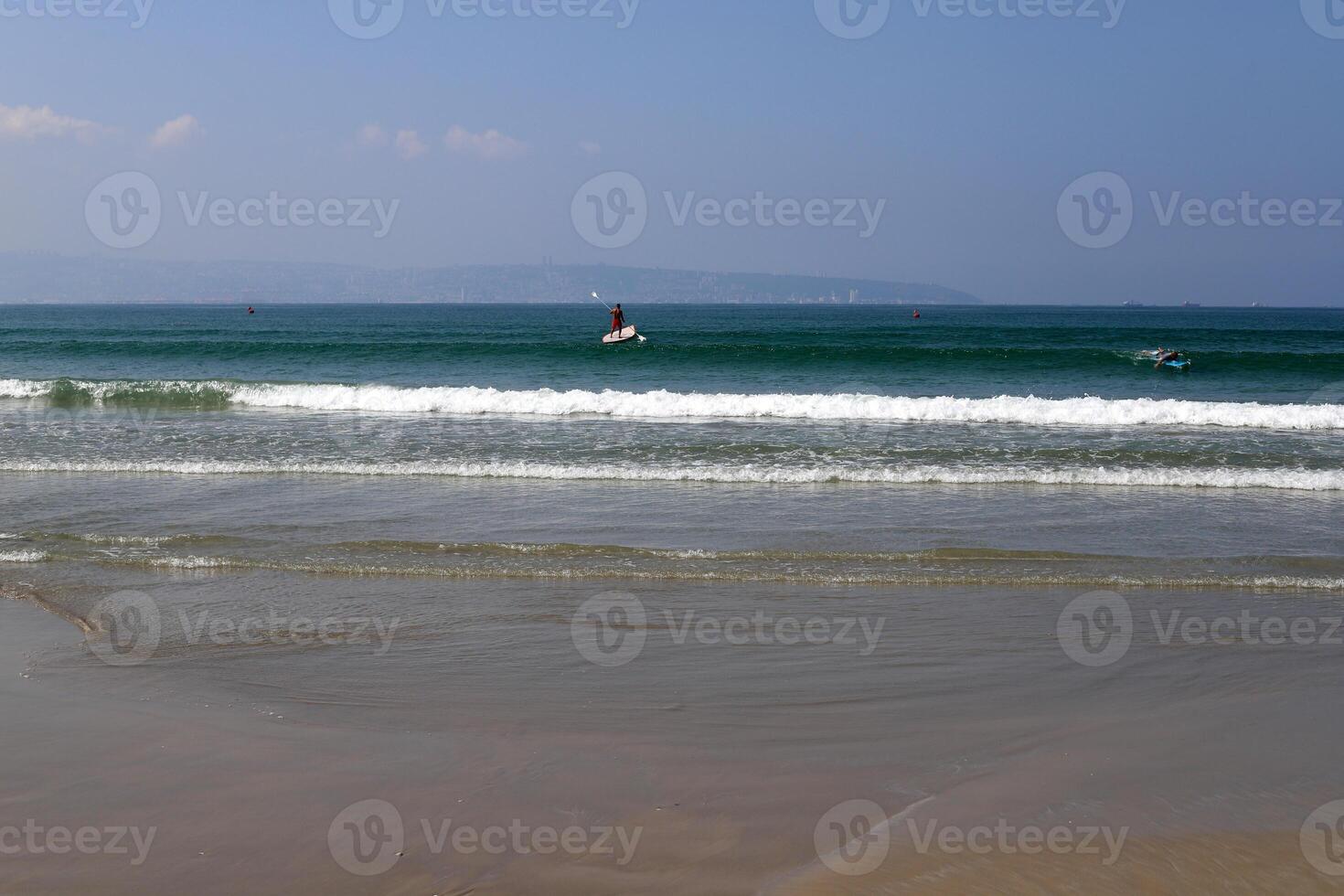 Sandy beach on the shores of the Mediterranean Sea in northern Israel. photo