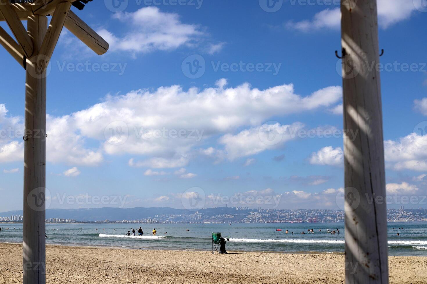 Sandy beach on the shores of the Mediterranean Sea in northern Israel. photo
