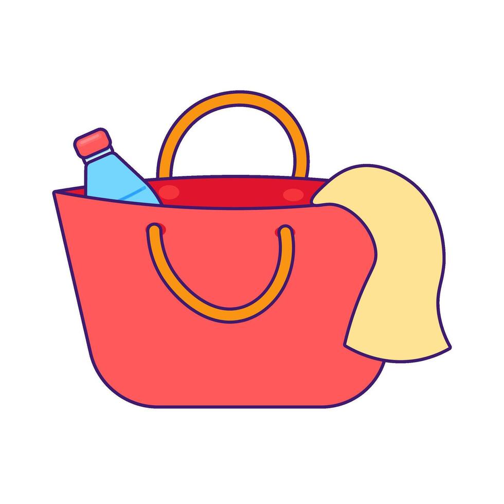 Bright Wicker Beach Handbag Red Tote Bag vector