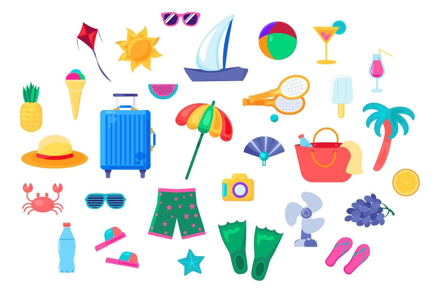 Large Set Of Items For Beach Resort Holidays vector