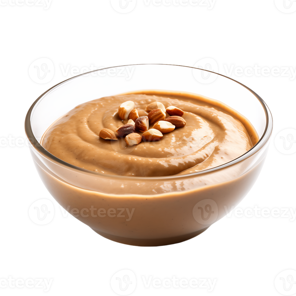 Flavorful Condiment Brown Peanut Sauce in Clear Bowl png