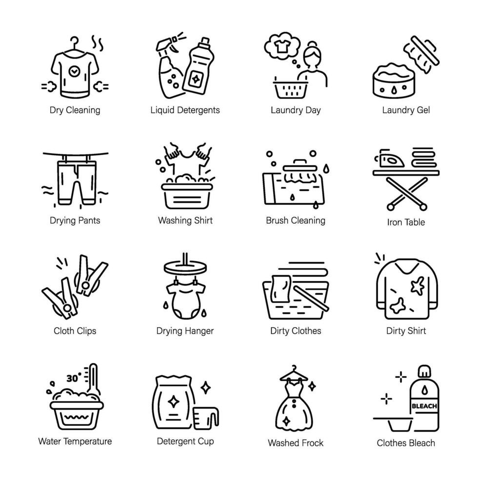 Modern Line Style Icons Depicting Laundry Service vector