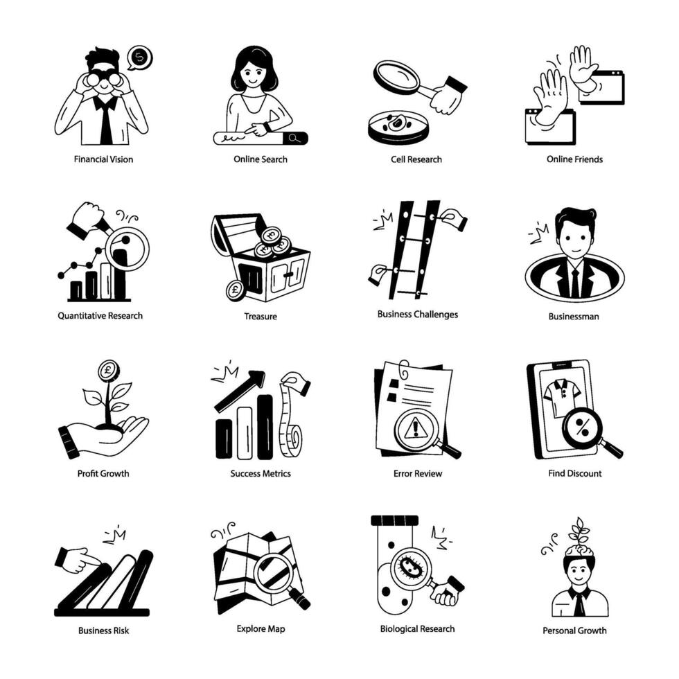 Set of Career Development Doodle Icons vector