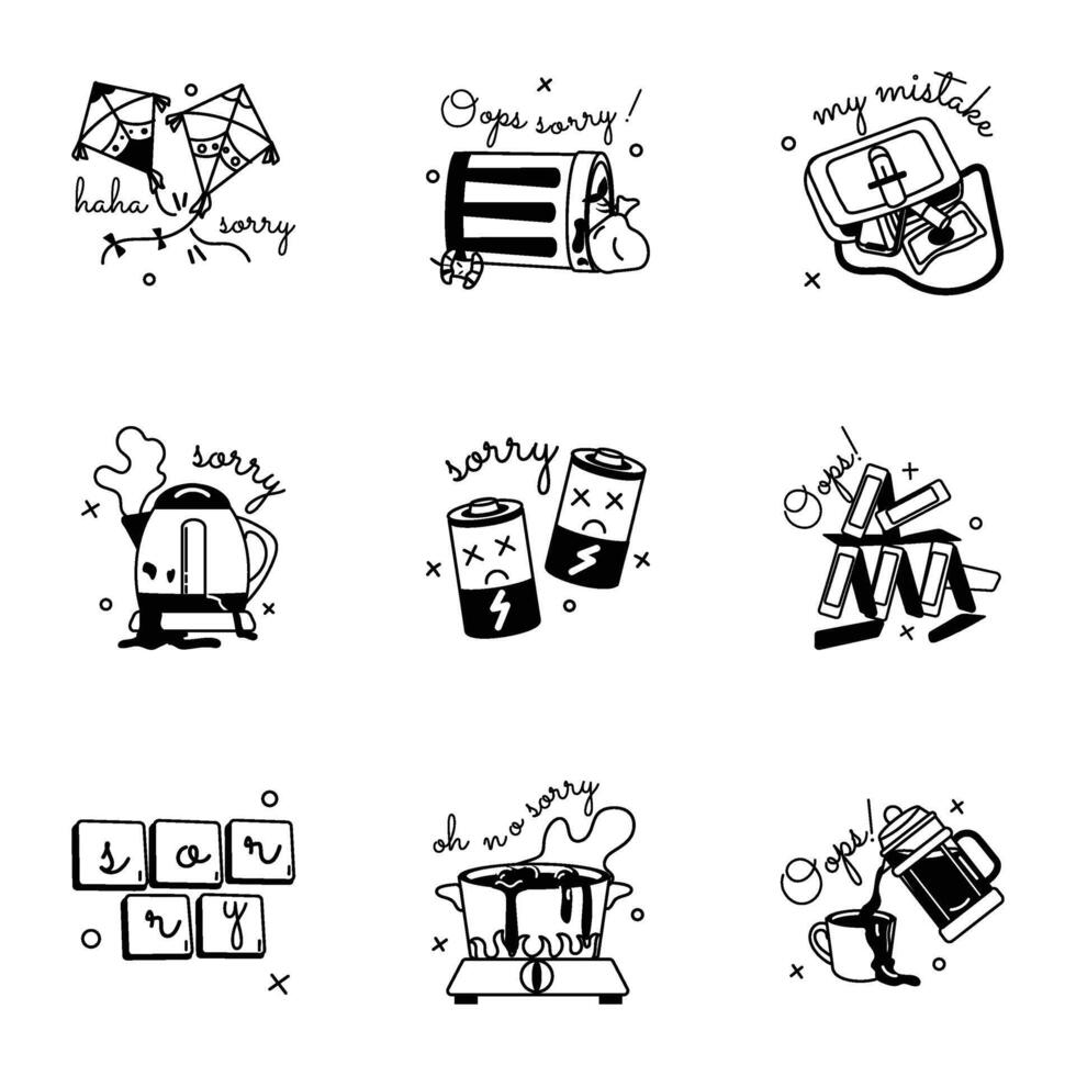 Handy Set of Sorry Messages Glyph Stickers vector