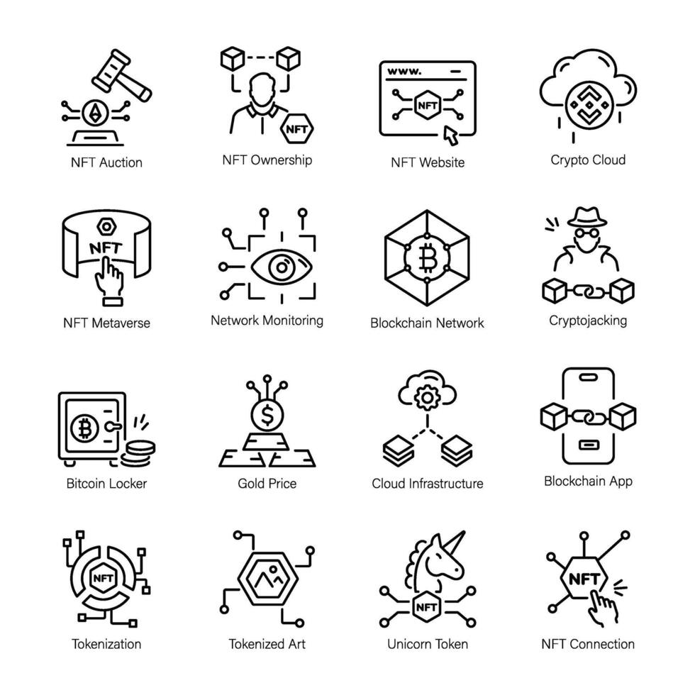 Collection of NFT Technology Linear Icons vector