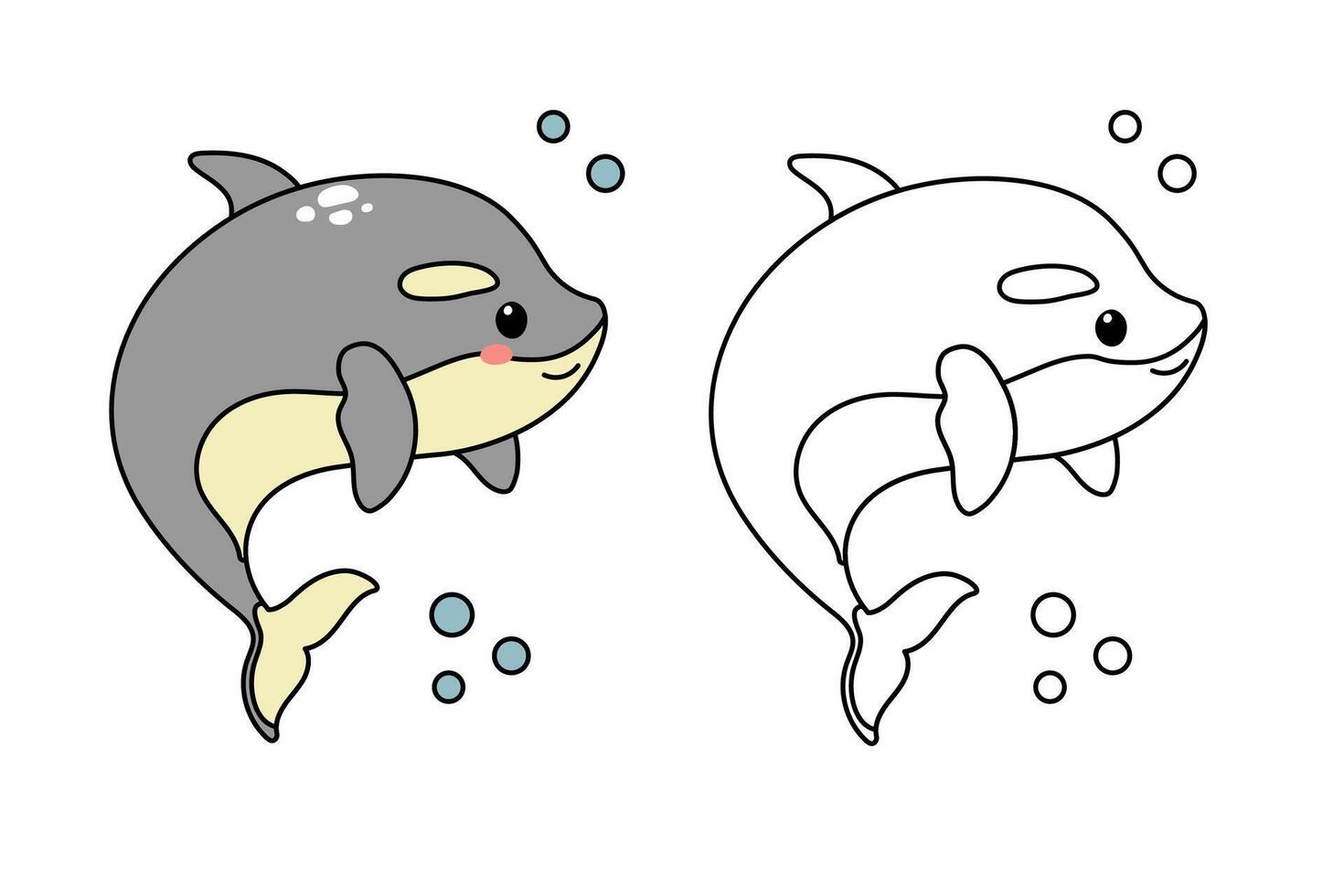 Hand drawn cute whale liller. Marine life animals. Coloring page template vector