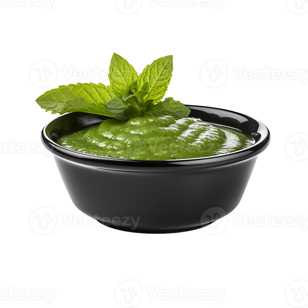 Herbal Mint Sensation Clear Background Bowl with Mint Sauce png
