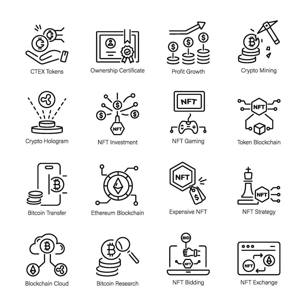 Collection of Linear Style Crypto Icons vector