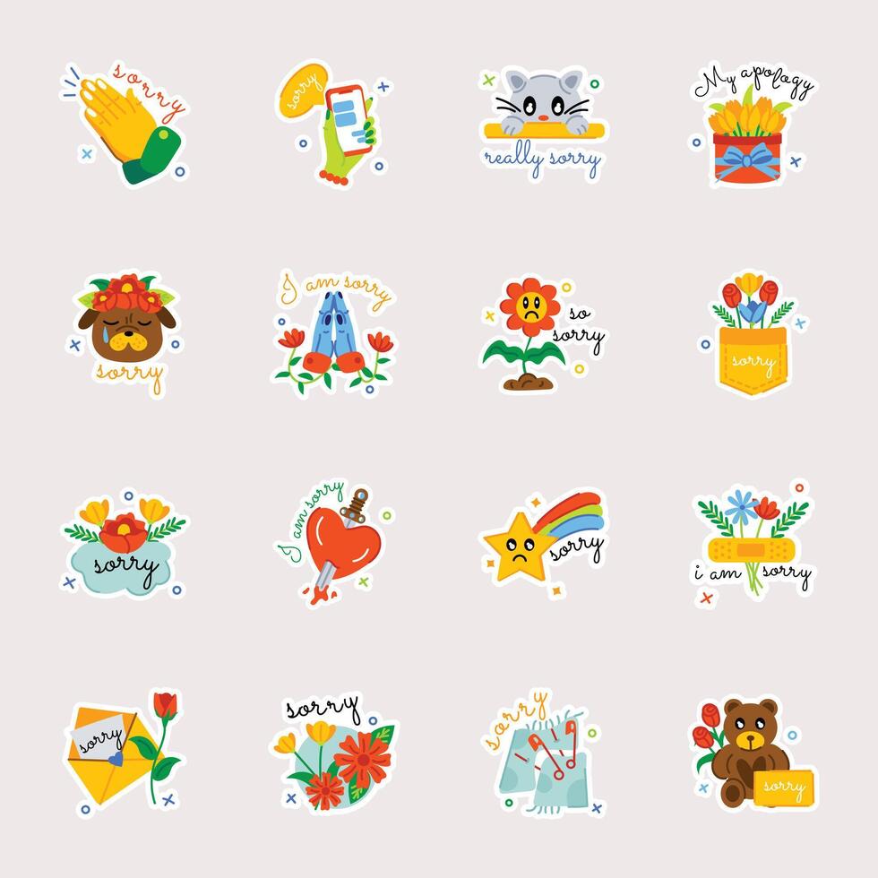 Latest Collection of Apology Flat Stickers vector