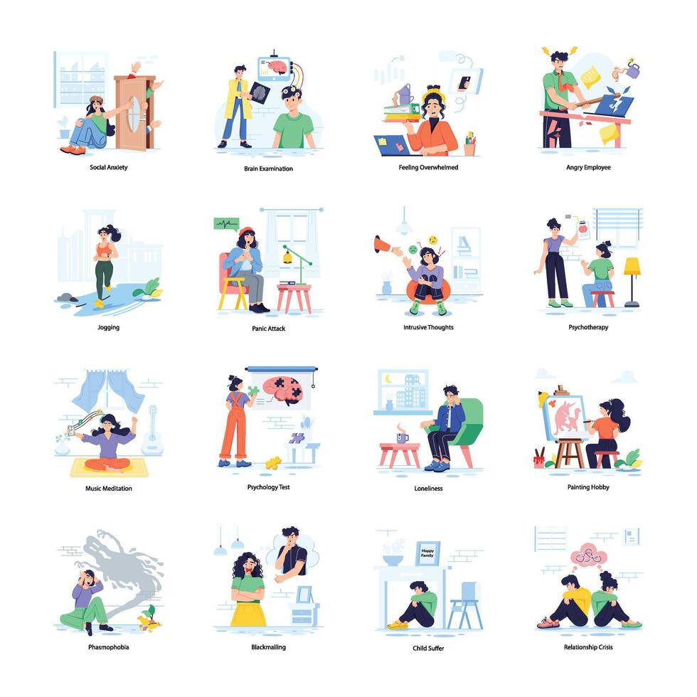 Modern Flat Illustrations Depicting Psychological Health vector