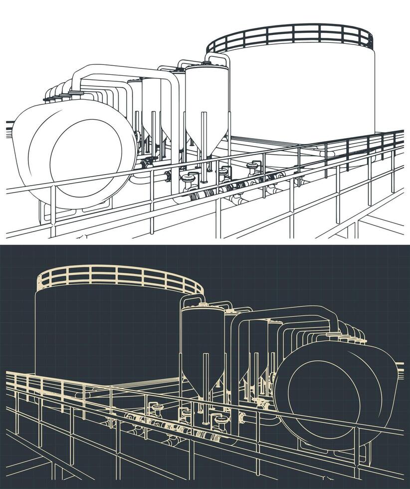 Illustrations of blueprints of refinery vector