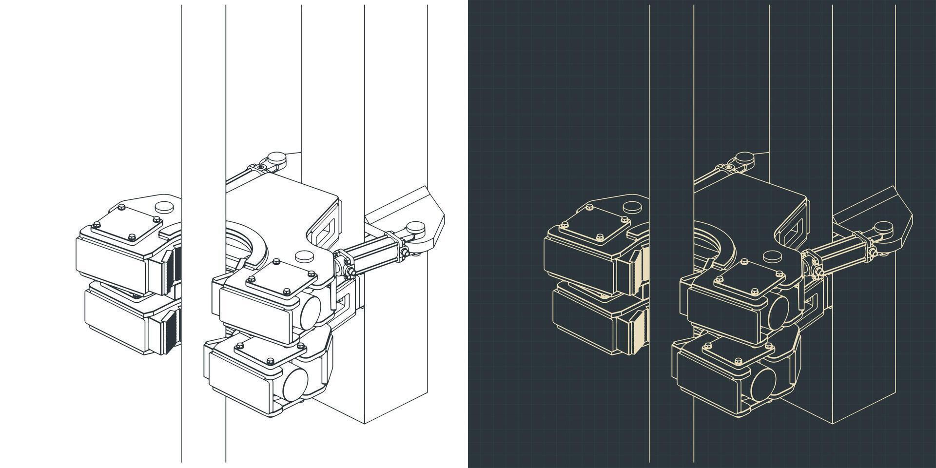 Modular double drilling rig clamp isometric blueprints vector