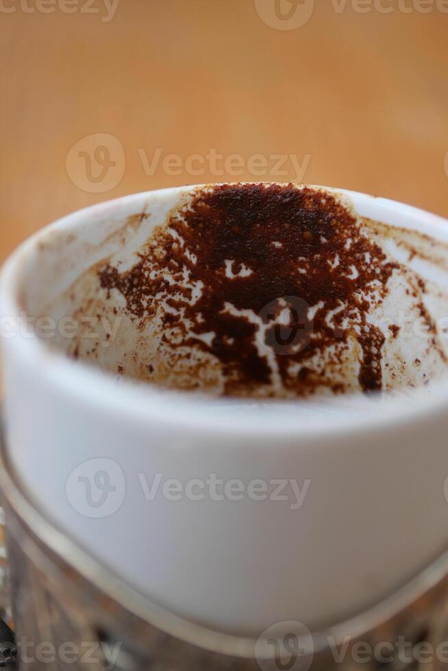 top view of empty coffee cup on table , photo