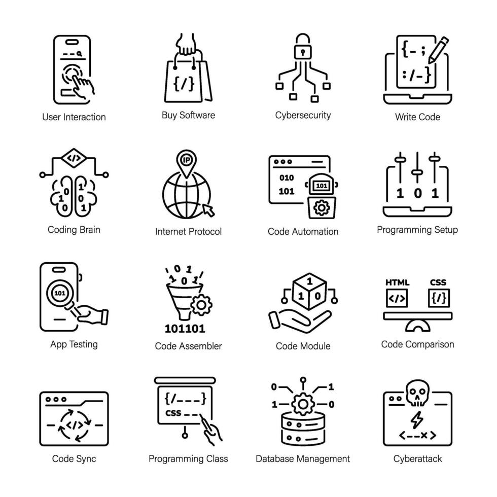 Set of Programming and SEO Services Linear Icons vector