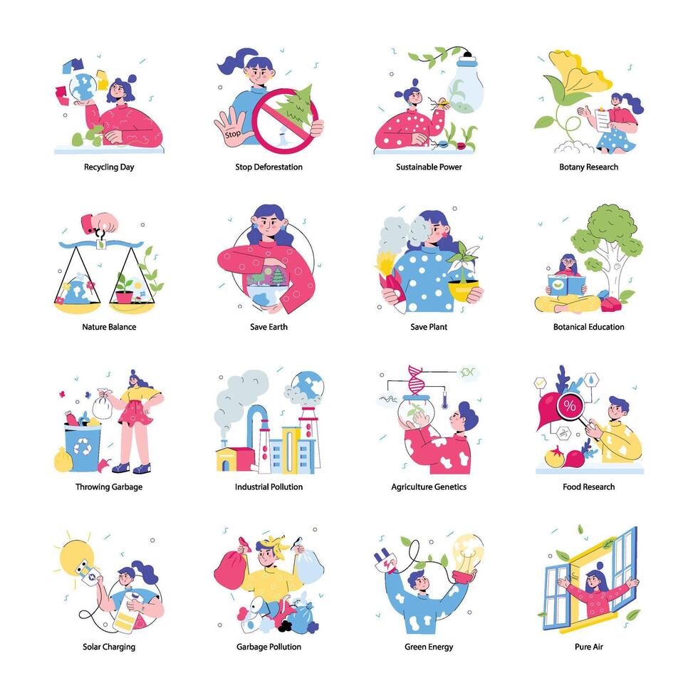 Collection of Sustainability Doodle Mini Illustrations vector
