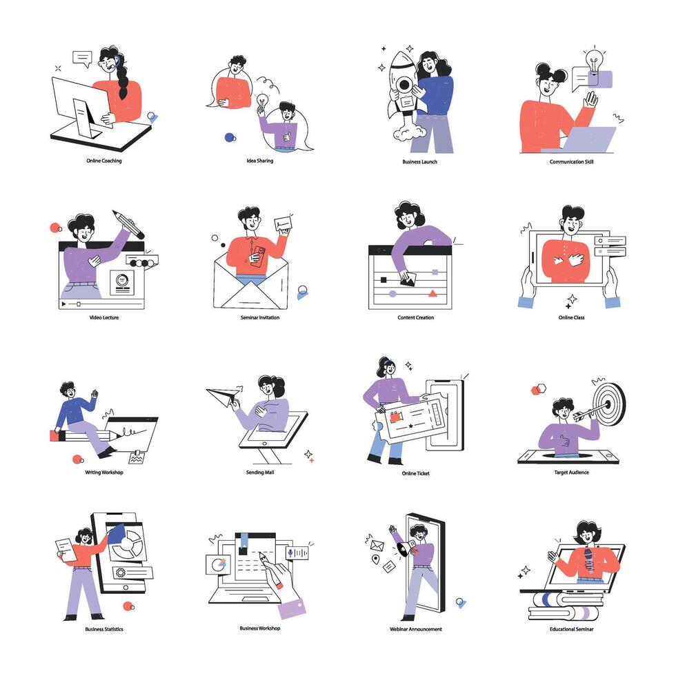 Handy Set of Webinar Doodle Mini Illustrations vector