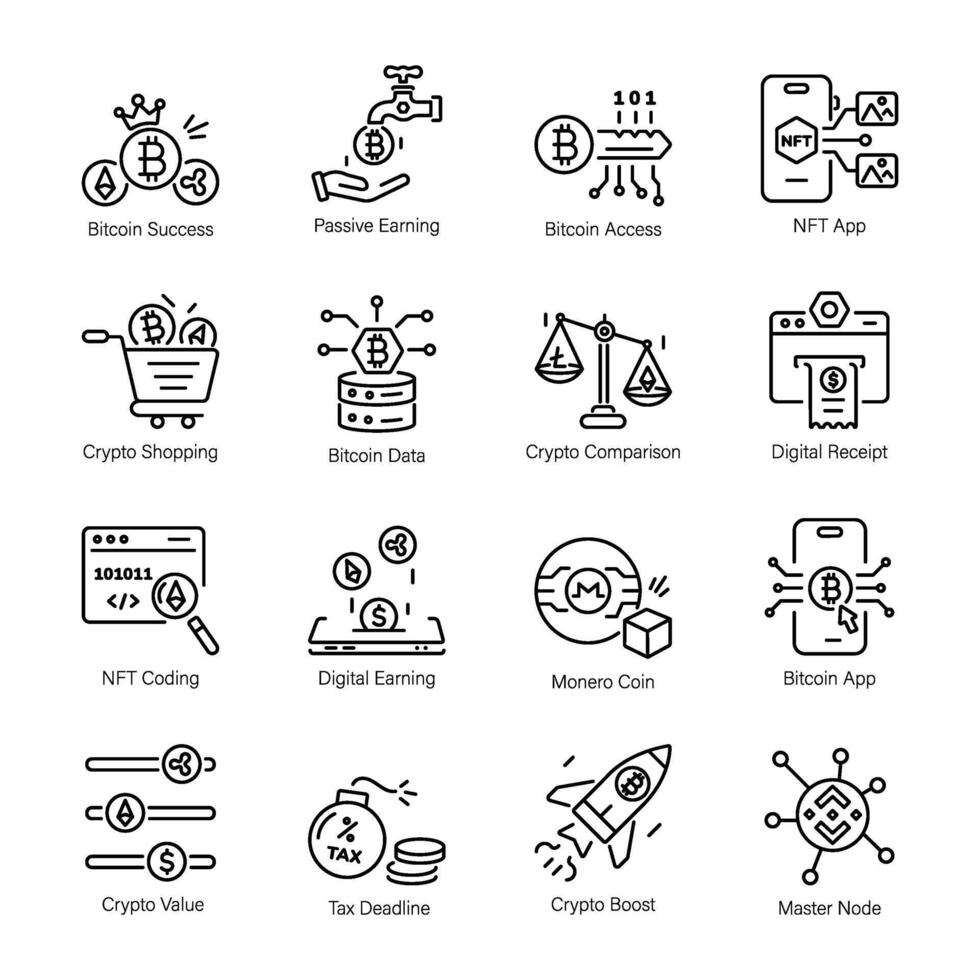 Set of NFT Trading Linear Icons vector