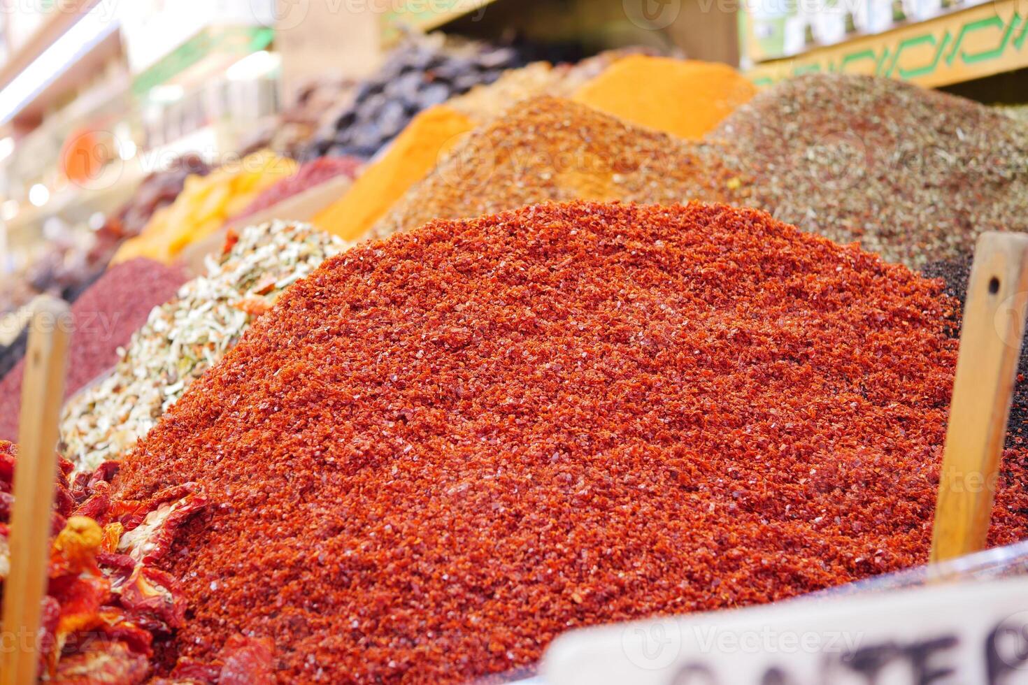 various spices in store in istanbul . photo