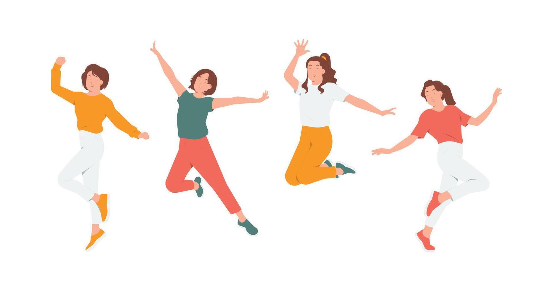 Happy people jump with raised arms excited celebrate success concept illustration vector
