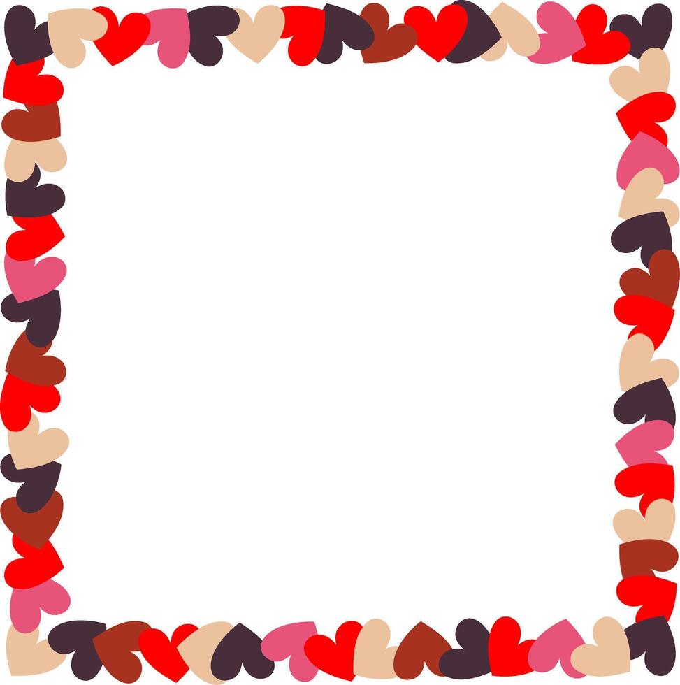 Red and pink folded paper hearts isolated on white, Frame or border. Empty space. vector