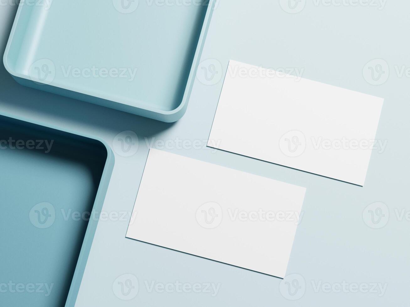 Clean minimal business card mockup with the tray on pastel soft background photo