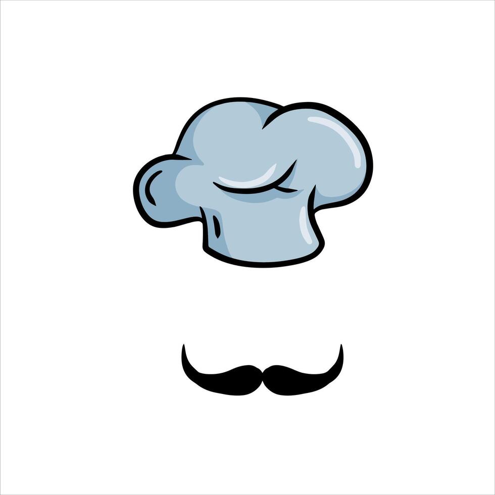 Chef cap. Cook sign. White uniform and hat. Cafe or french restaurant illustration. Bakery costume, cooking wear with moustache isolated on white vector