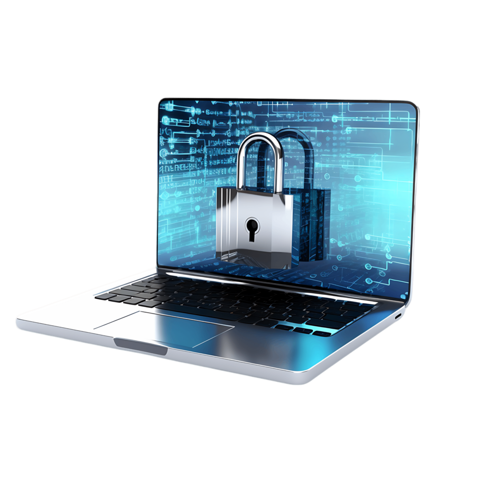Secure Data Gateway Digital Padlock and Laptop png