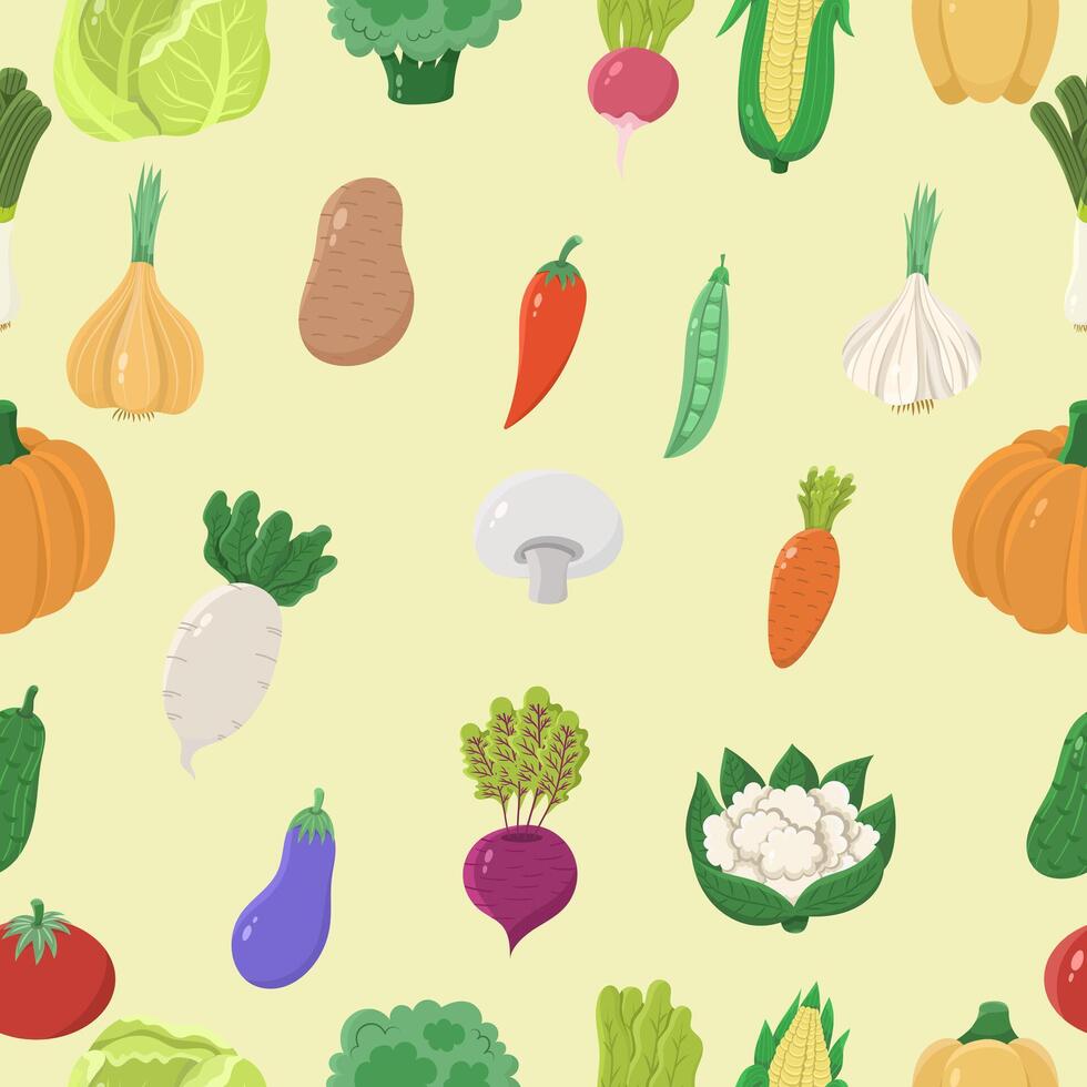 Seamless pattern with vegetables on a light green background. Simple flat background vector