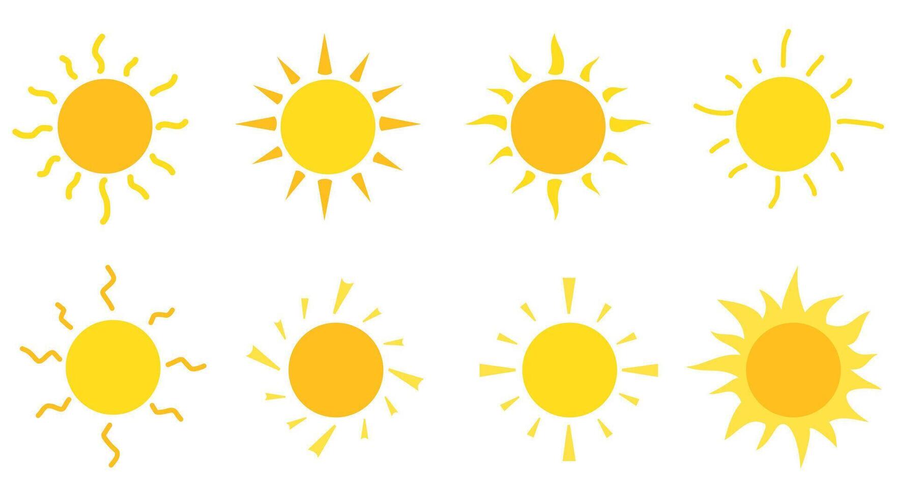 set of sun collection on a white background. children drawing doodle vector
