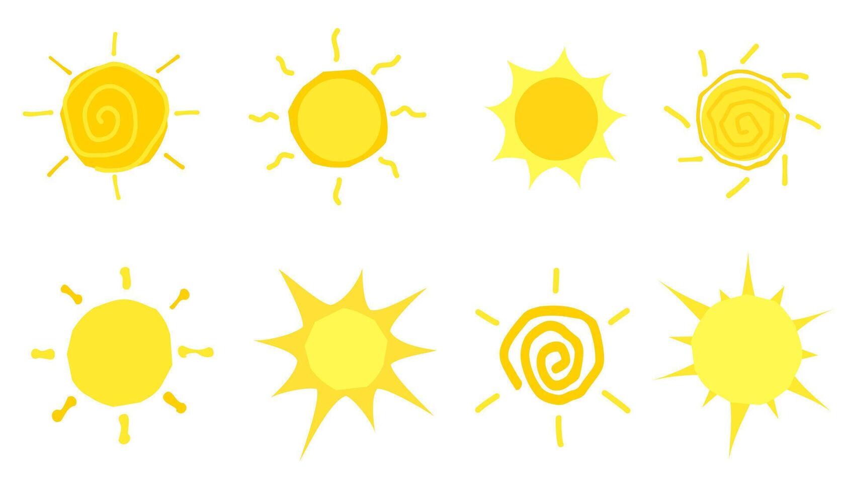 set of sun collection on a white background. children drawing doodle vector