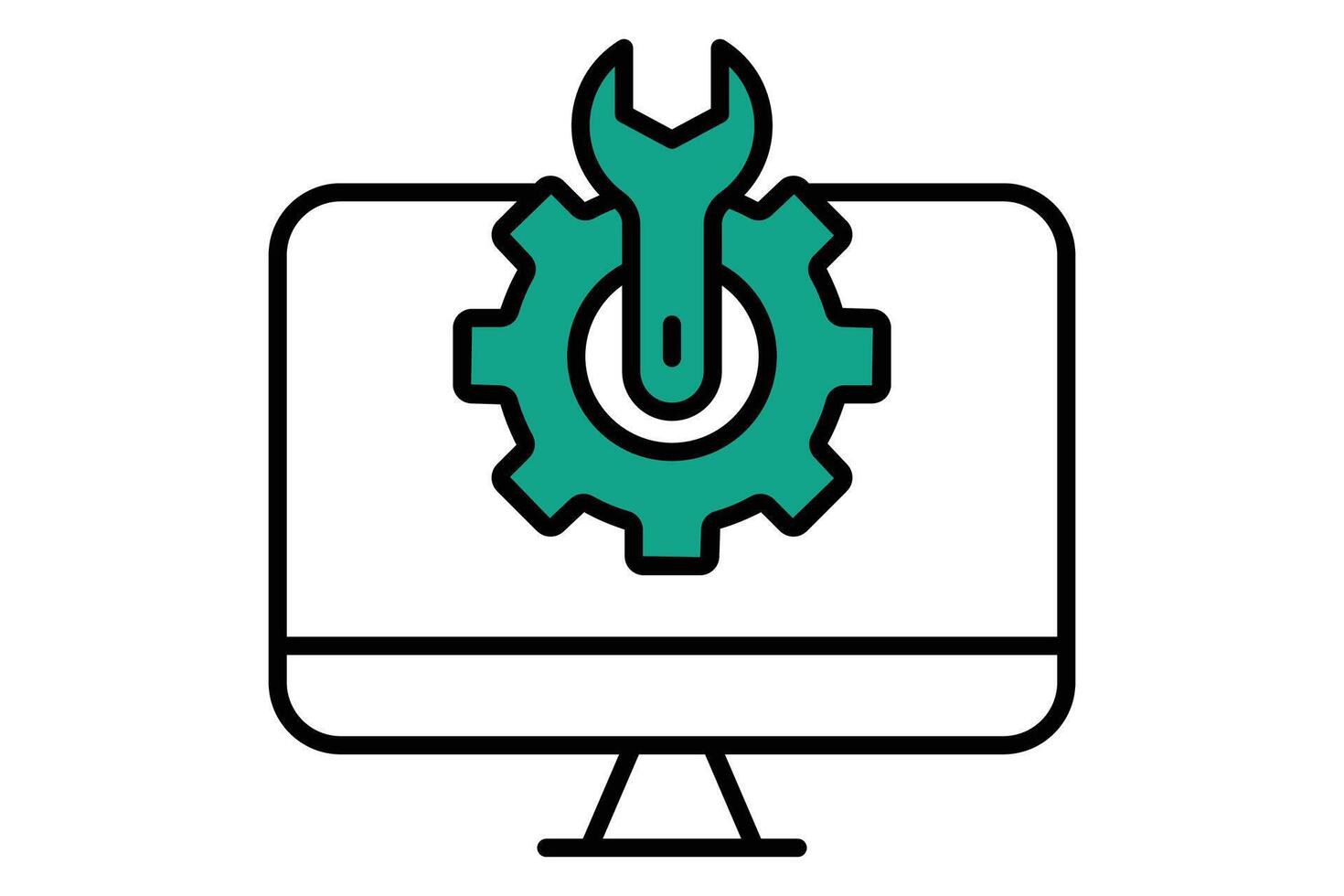 computer setting icon. computer with gear and wrench. icon related to information technology. flat line icon style. technology element illustration vector