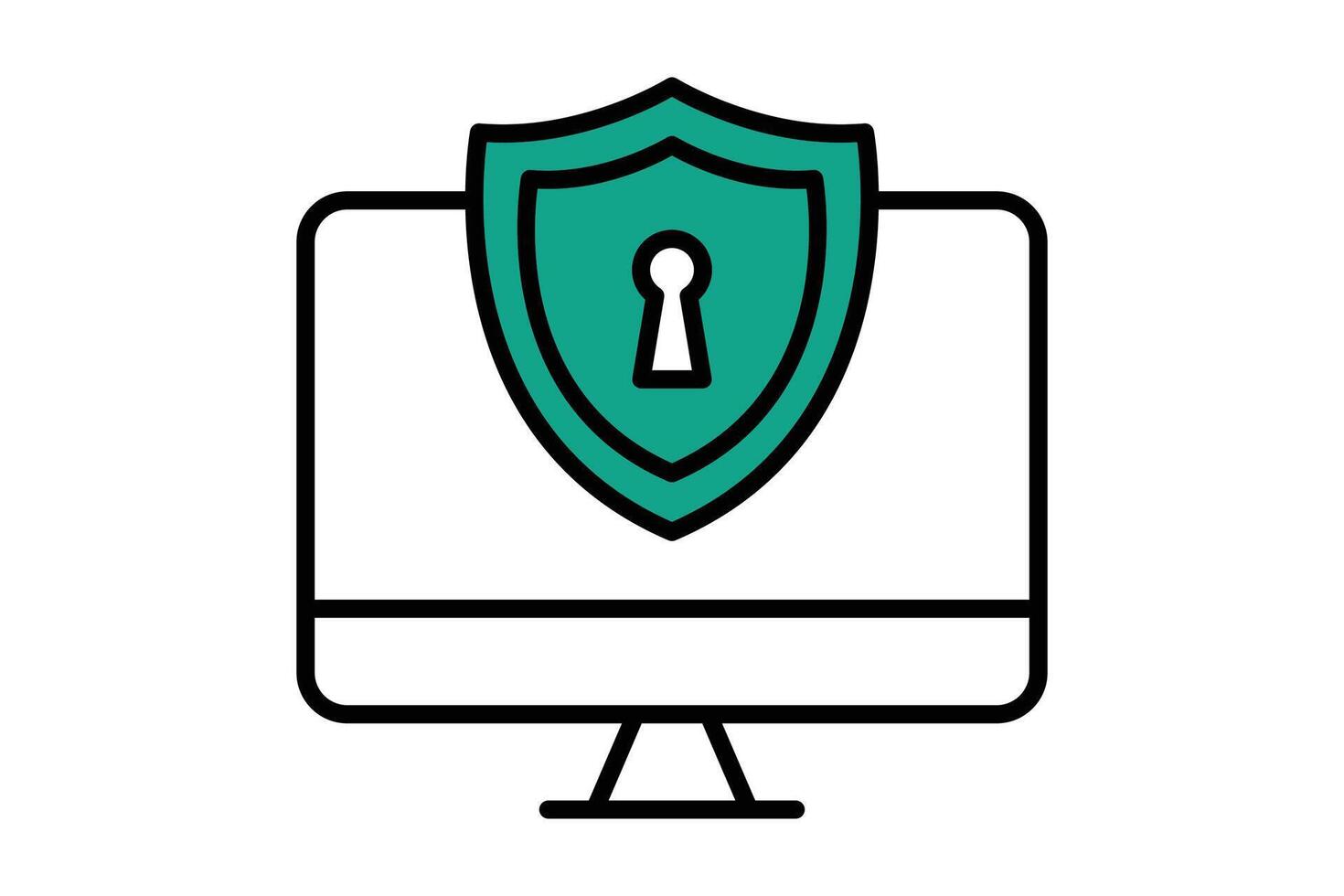 computer security icon. computer with antivirus. icon related to information technology. flat line icon style. technology element illustration vector