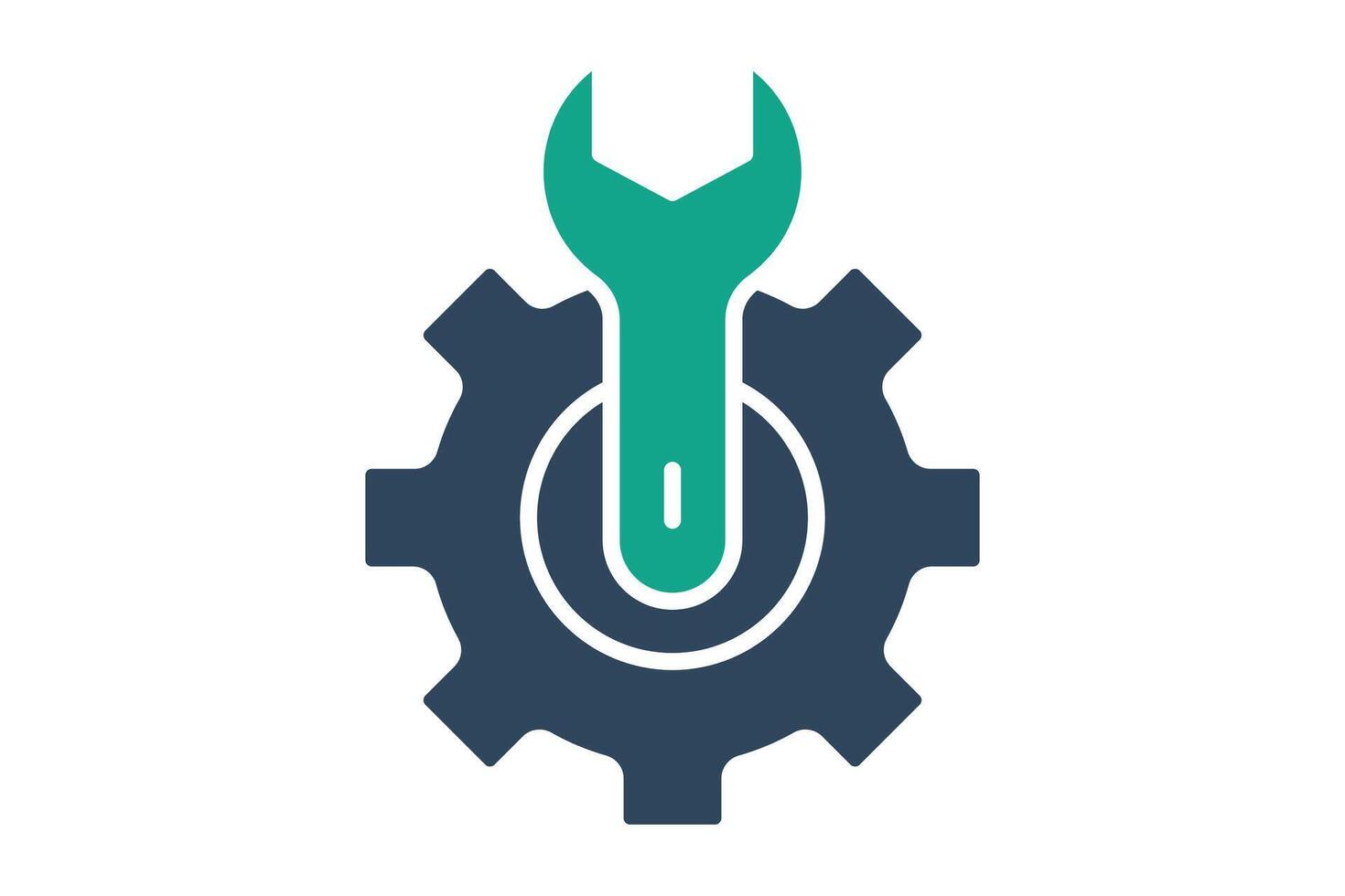 setting icon. gear with wrench. icon related to information technology. solid icon style. technology element illustration vector
