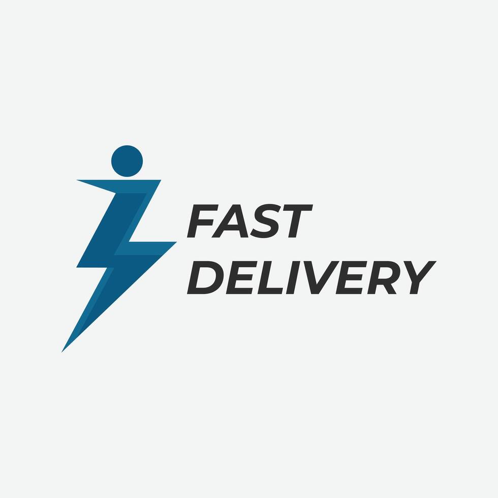 Fast delivery logo design with thunder and people concept illustration. vector