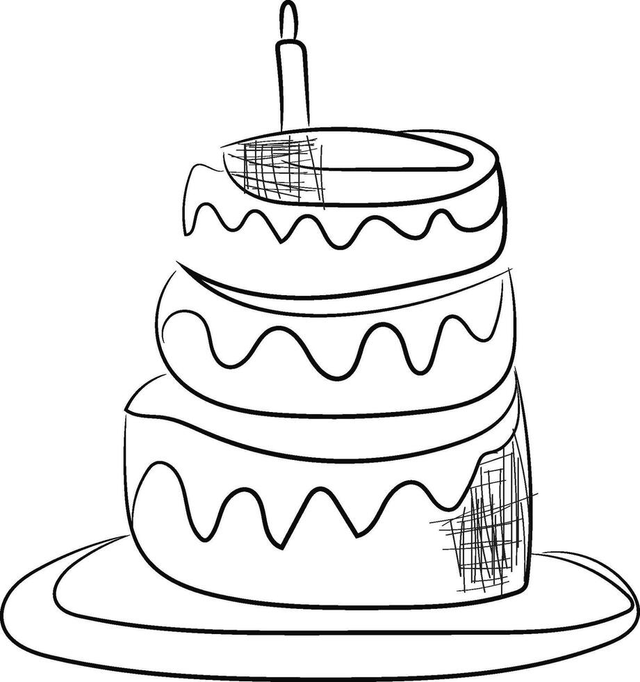 Hand drawn birthday cake outline vector