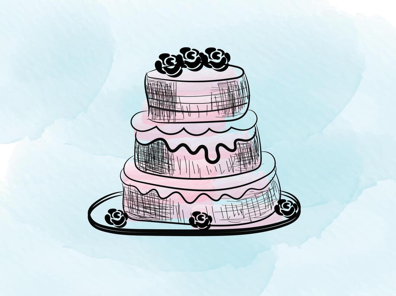 Hand drawn birthday cake outline vector