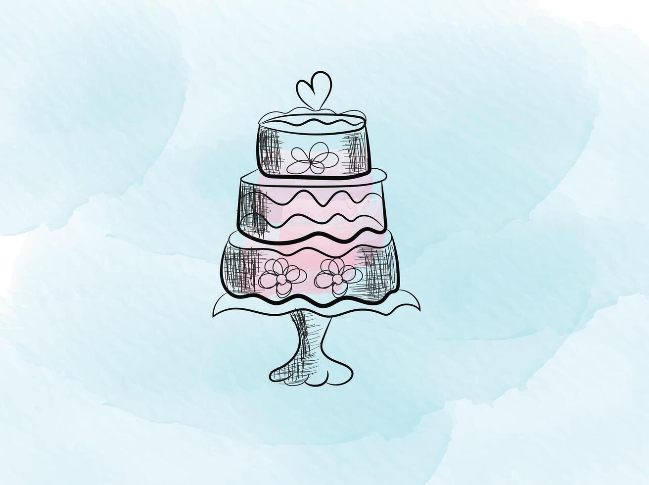 Hand drawn birthday cake outline vector