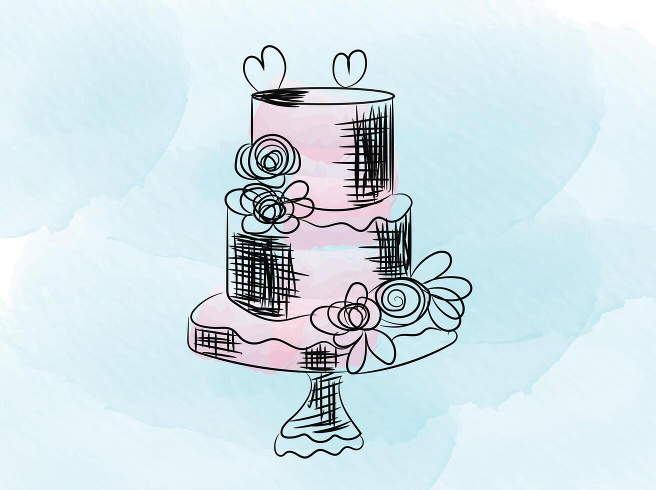 Hand drawn birthday cake outline vector