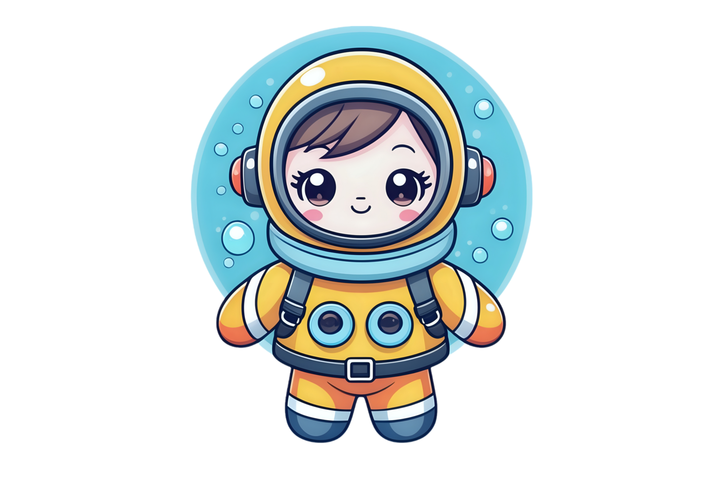 Diver, kawaii, cartoon characters, cute lines and colors, coloring pages png