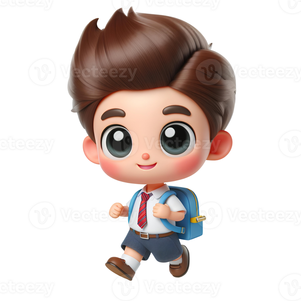 School boy character isolated on transparent background png