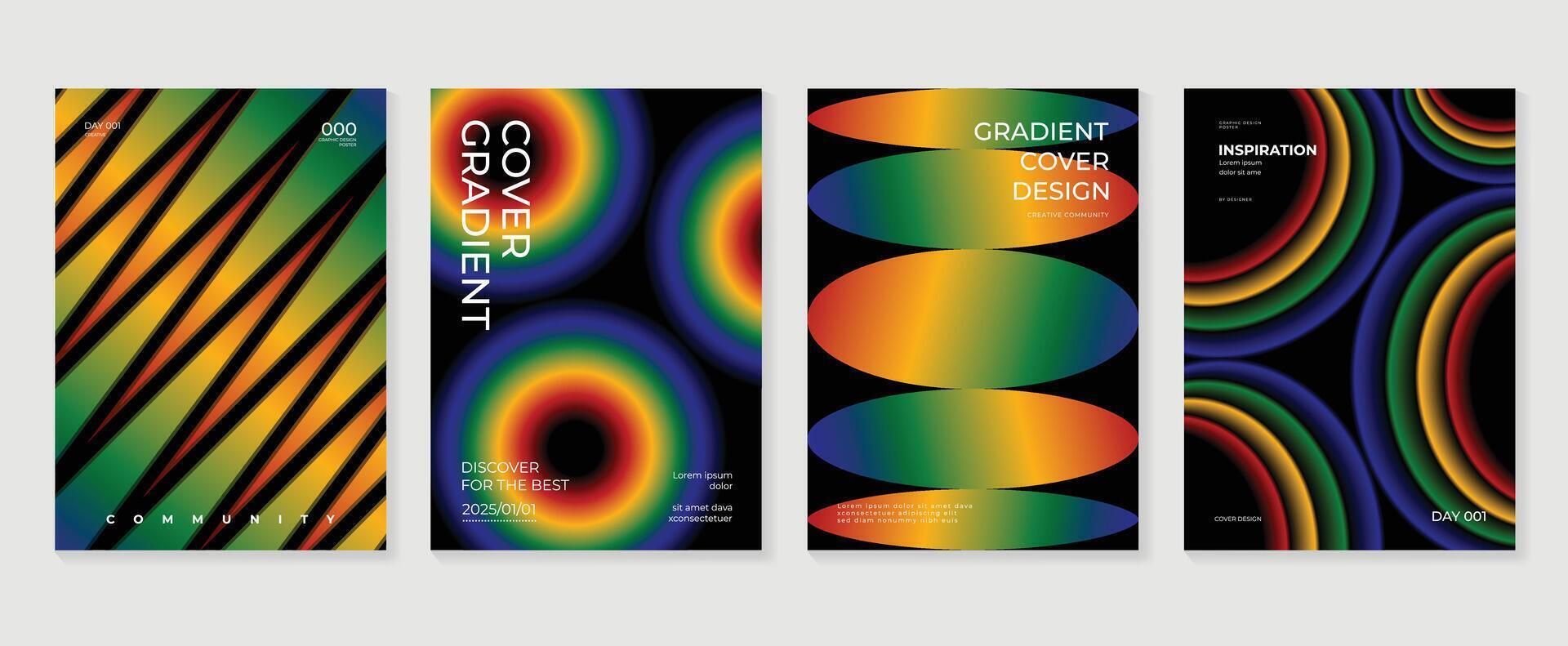 Abstract gradient poster background set. Minimalist style cover template with vibrant perspective 3d geometric prism shapes collection. Ideal design for social media, cover, banner, flyer. vector