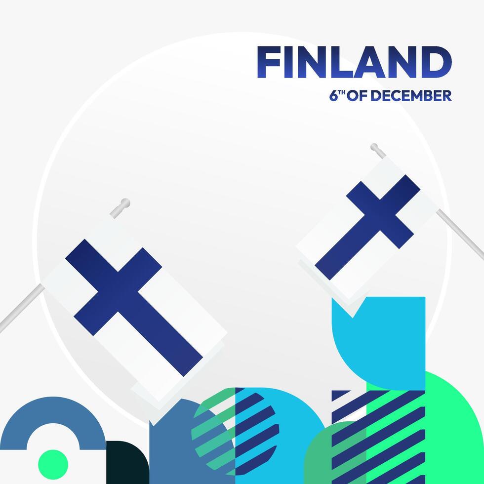 Finland Independence Day square banner in geometric style. Colorful modern greeting card for National day of Finland in December. Design background for celebrating National holiday vector