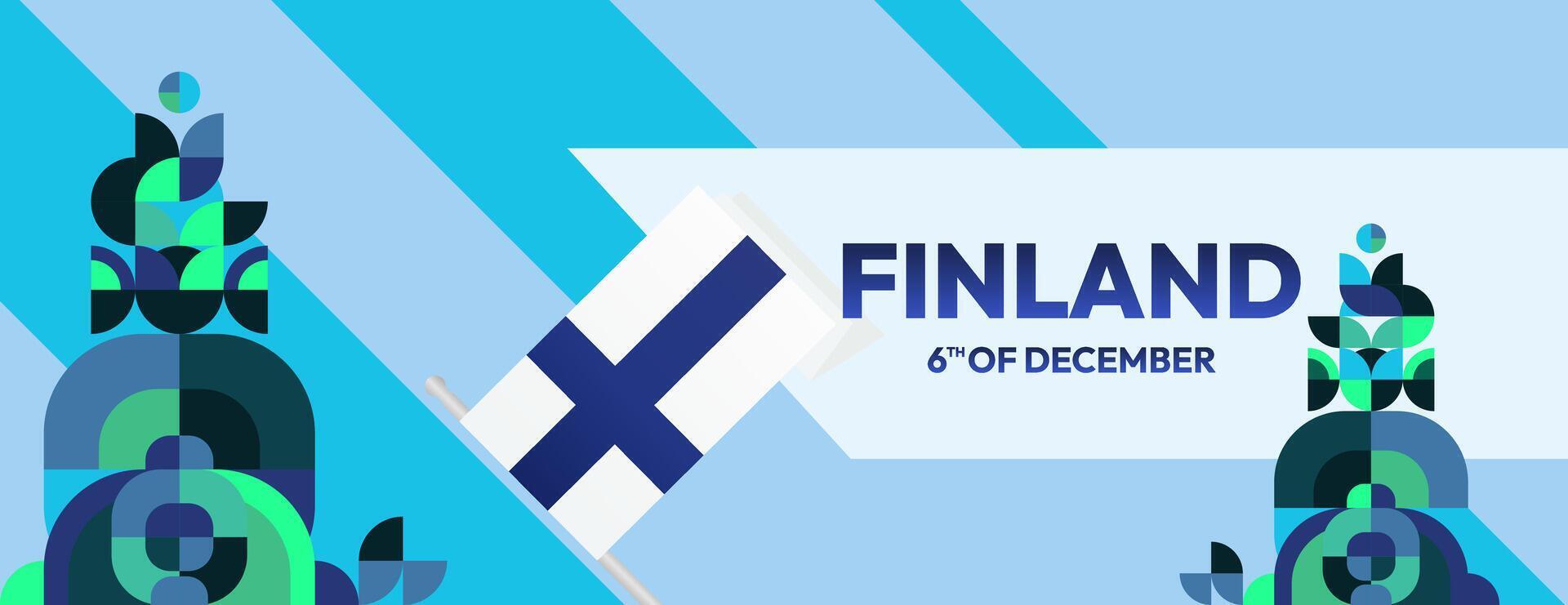 Finland Independence Day banner in geometric style. Colorful modern greeting card for National day of Finland in December. Design background for celebrating National holiday vector