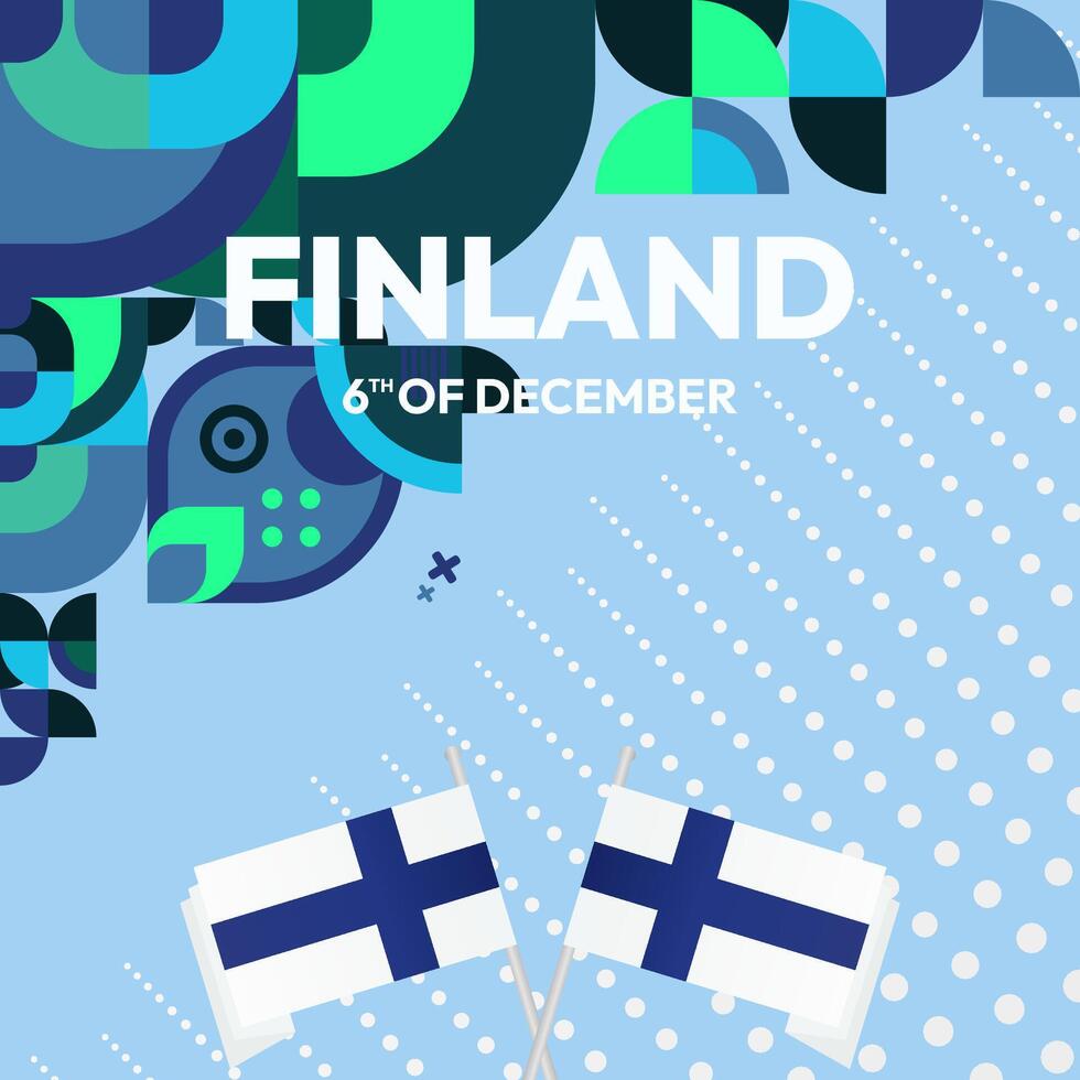 Finland Independence Day square banner in geometric style. Colorful modern greeting card for National day of Finland in December. Design background for celebrating National holiday vector